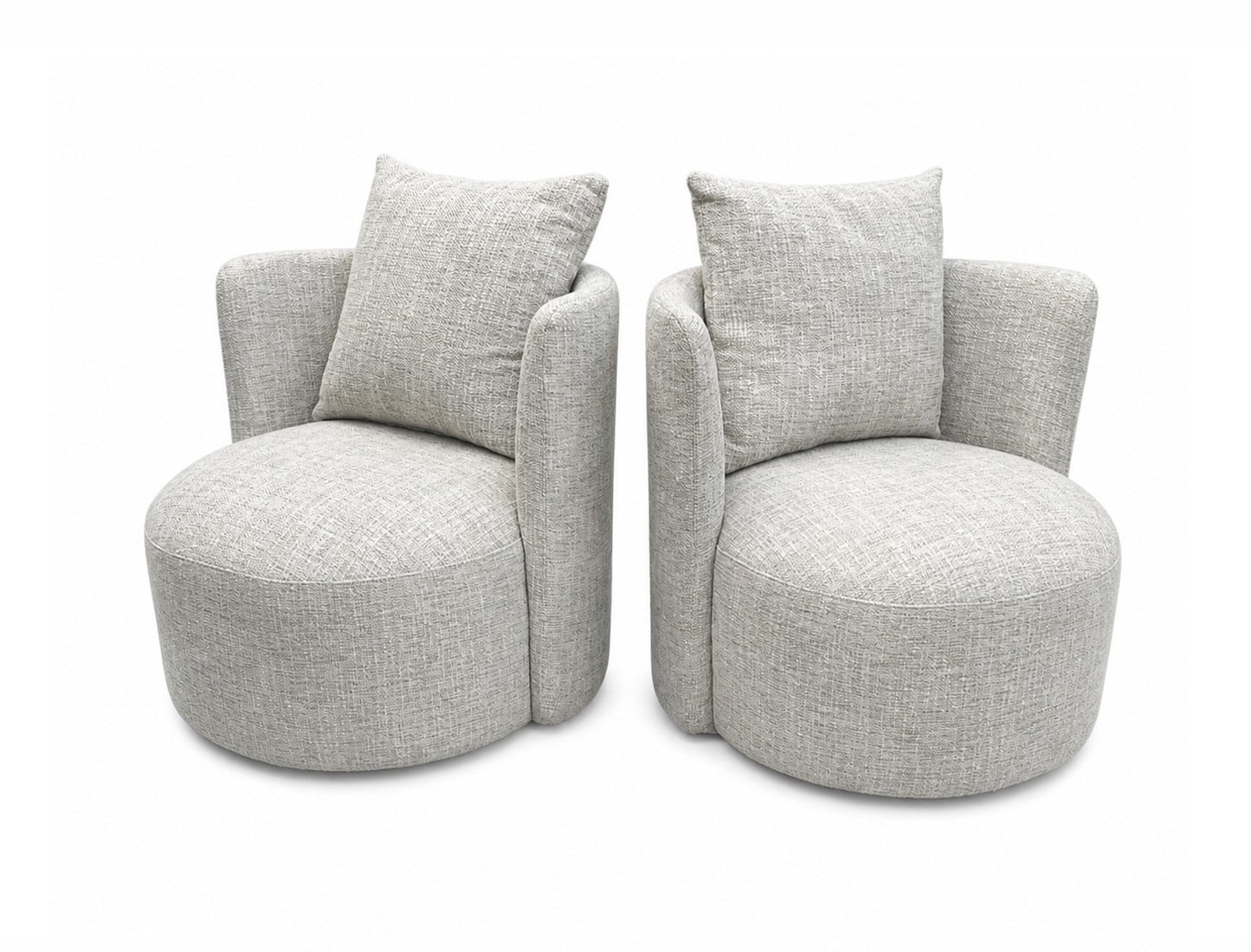 Two gray upholstered swivel  armchairs 