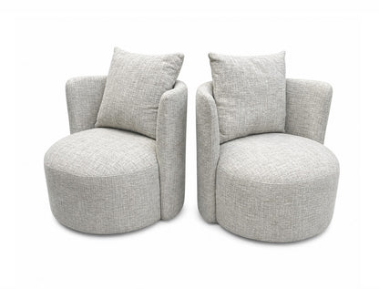 Two gray upholstered swivel  armchairs 