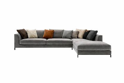 Designer Gray sectional sofa with colorful cushions and removable covers 