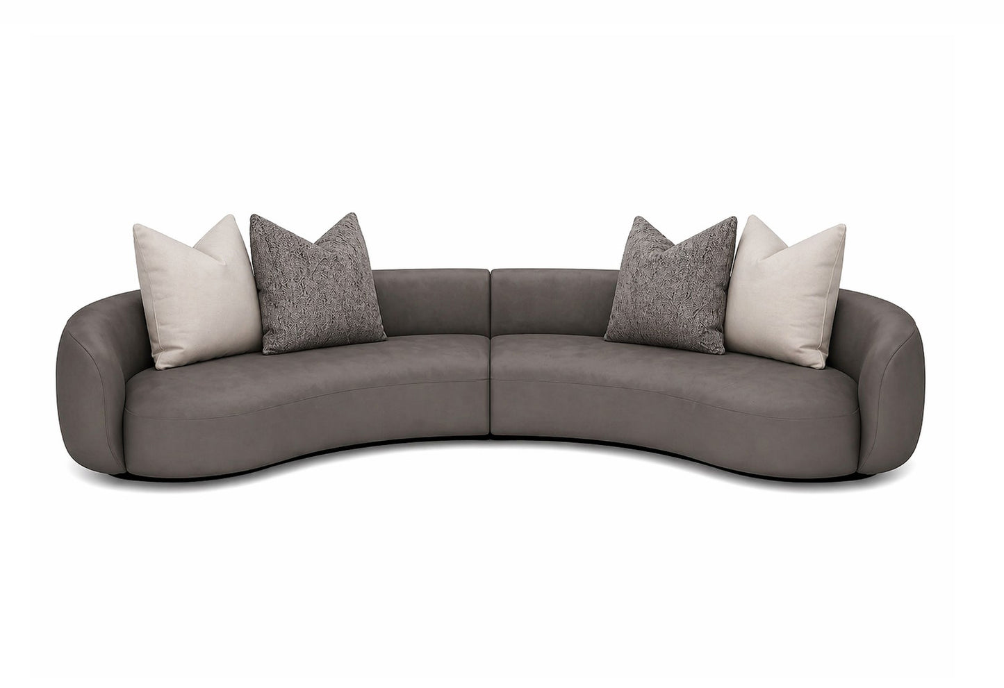 Gray suede curved sectional sofa with decorative pillows architectural interiors