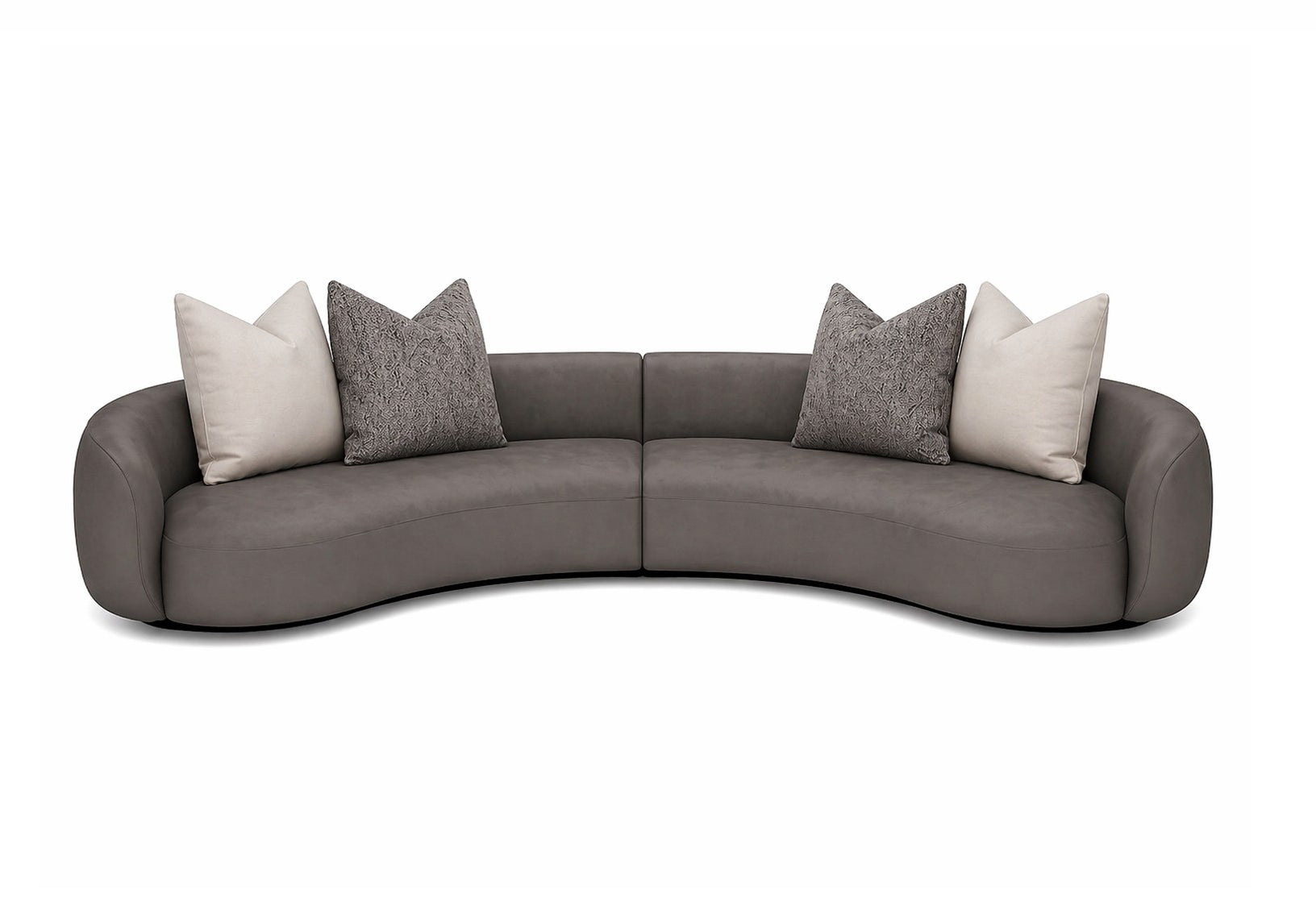 Gray suede curved sectional sofa with decorative pillows architectural interiors