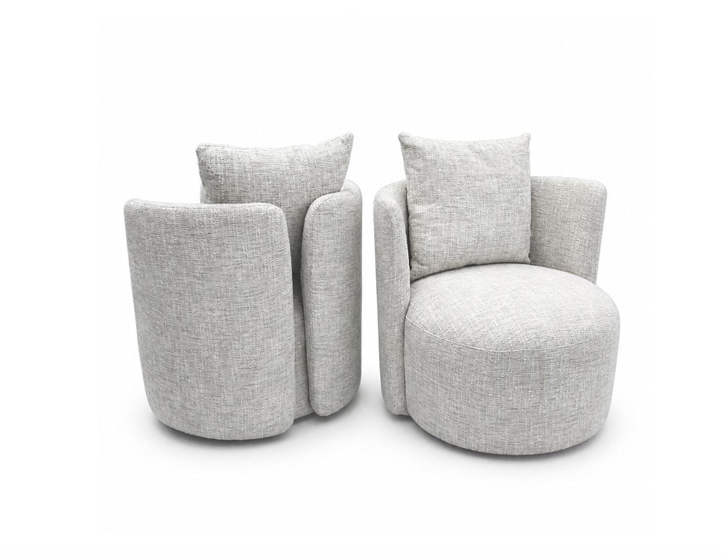 Two gray swivel arm chairs front and back 