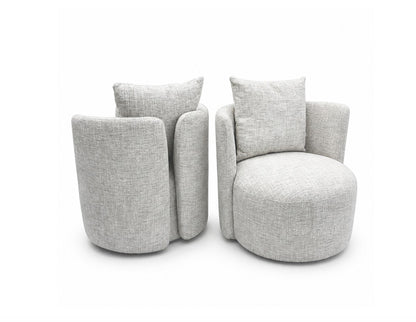 Two gray swivel arm chairs front and back 