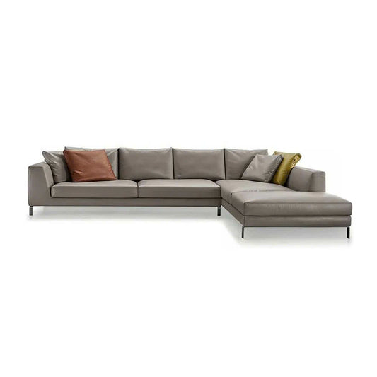 grey contemporary sectional sofa in leather elevated floating effect for a contemporary home