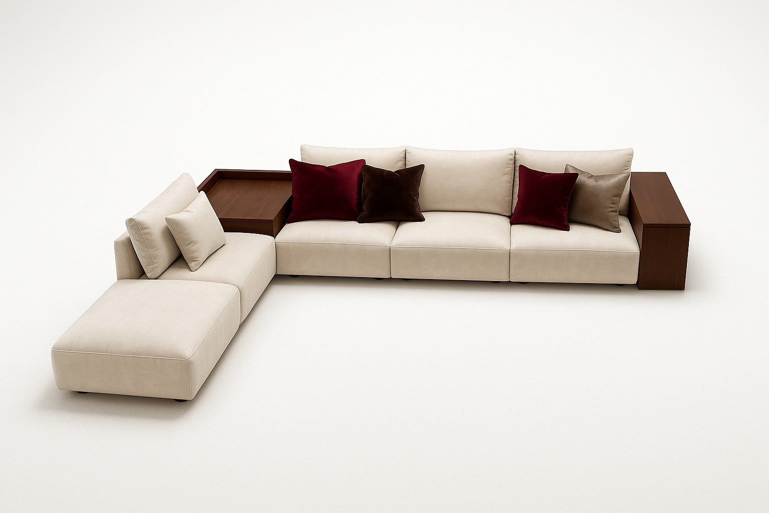 Miami designe off white sectional sofa with brown accents background