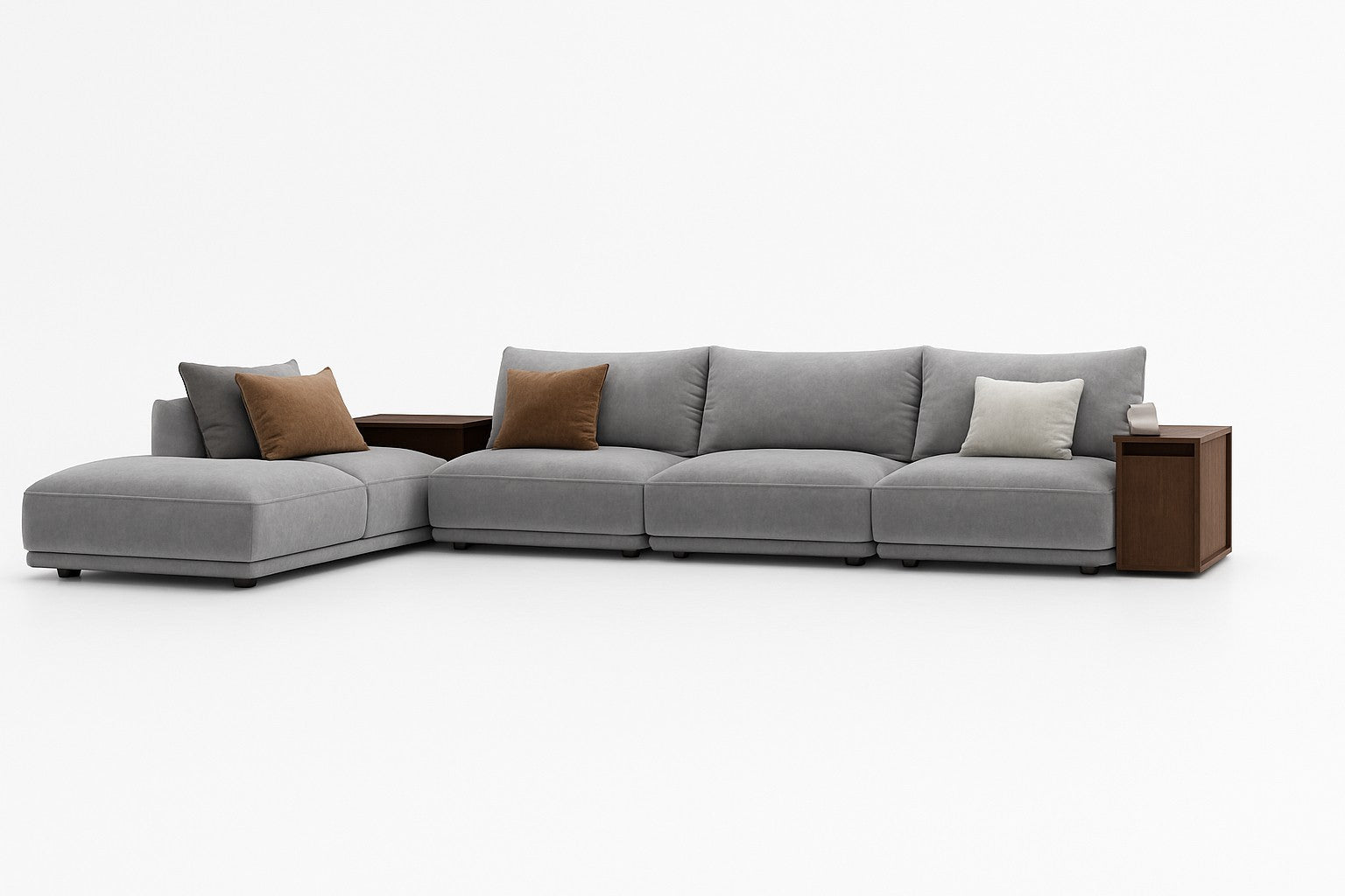 Modular Gray sectional sofa with wooden armrests for Miami designers